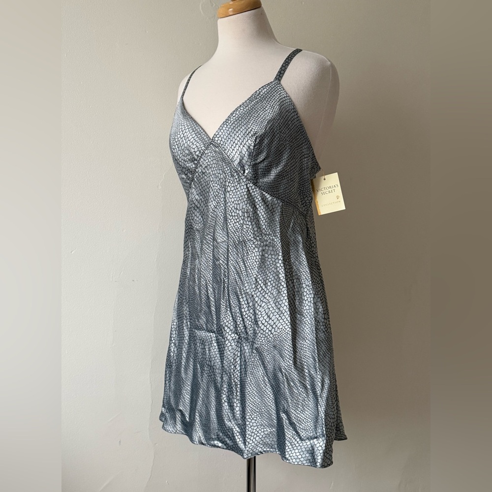 Vintage Victoria’s Secret Silver Satin Slip Nightgown • Y2K Snake Print BNWT